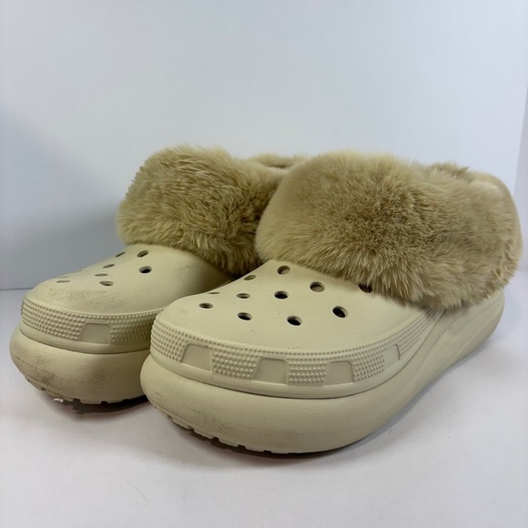 Crocs Classic Lined Platform Clog Women's Size 10 Beige Faux Fur Trim - Picture 1 of 6